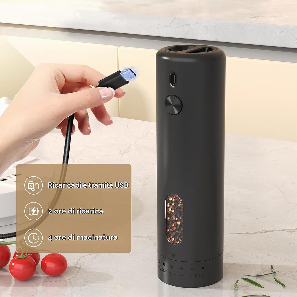 Electric Pepper and Salt Grinder 110ml USB Rechargeable Salt Pepper Mill Spice Grinder with 5 Levels of External Gear Adjustment with Viewing Window