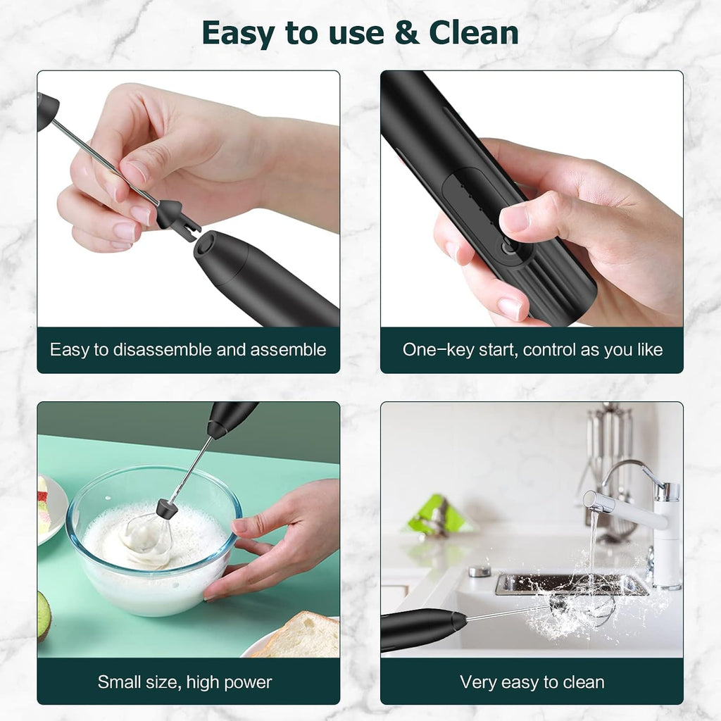 EBUYFIRE Electric Milk Frother, USB Rechargeable Electric Milk Frother, 3 Adjustable Speeds 2 Electric Whisks for Cappuccino, Caff