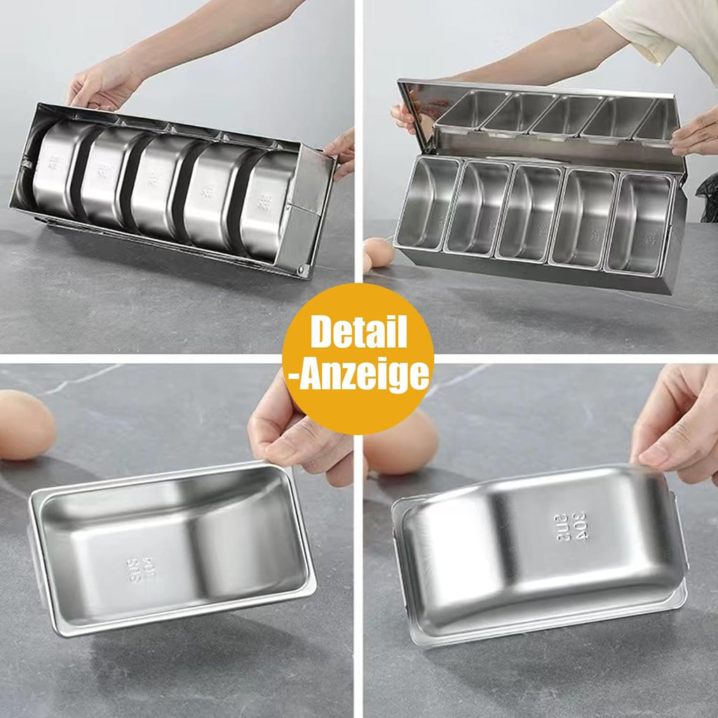 Ingredient Container with Lid and Spoon, Spice Container, Ingredient Container, BBQ Container, Pizza Container, Outdoor Kitchen Accessories Stainless Steel (5