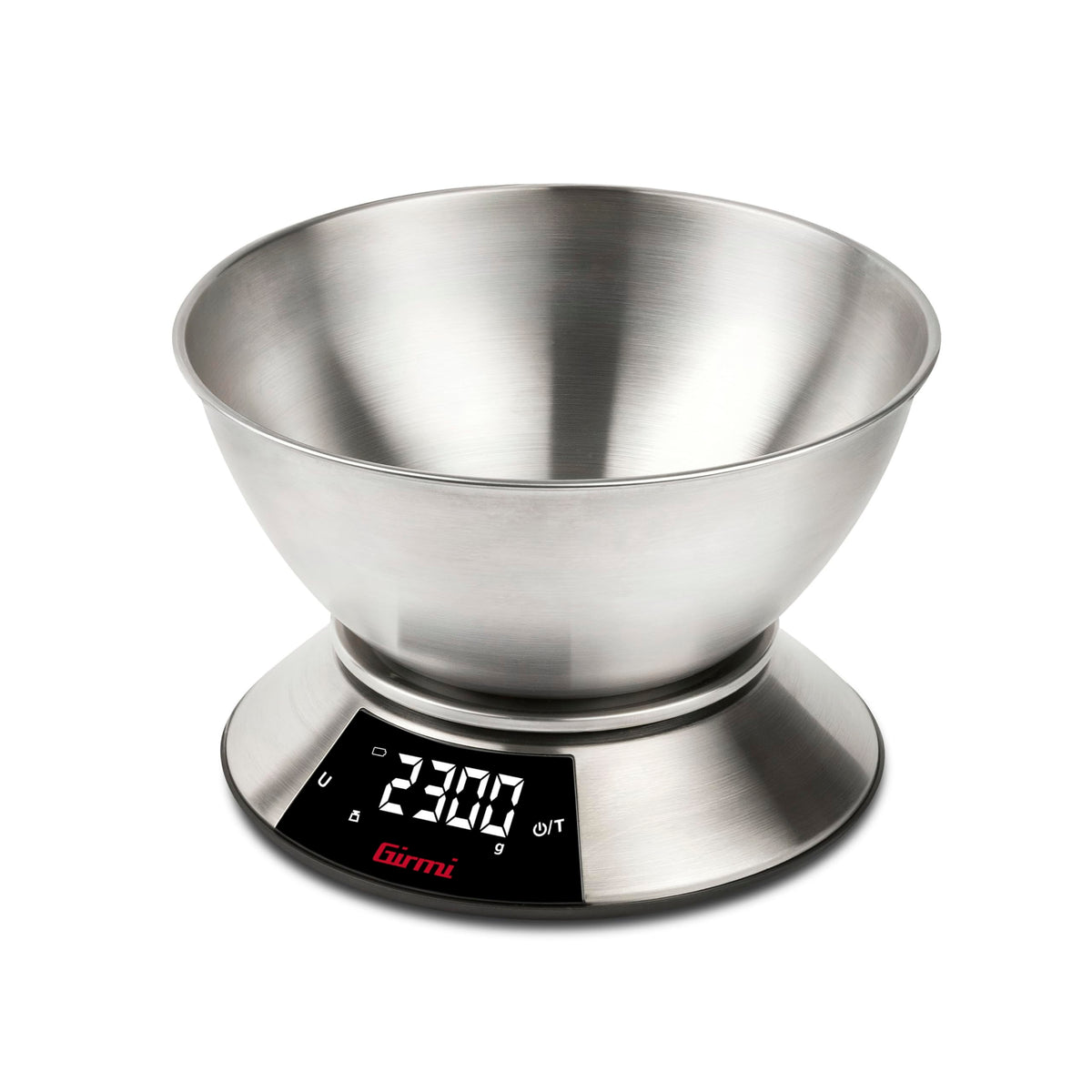 Girmi PS85 Bilancia Elettronica da Cucina,1 g/5 kg, Grande ciotola 2 L, Corpo e Ciotola Inox, Display retroilluminato, Funzione TARA, Timer