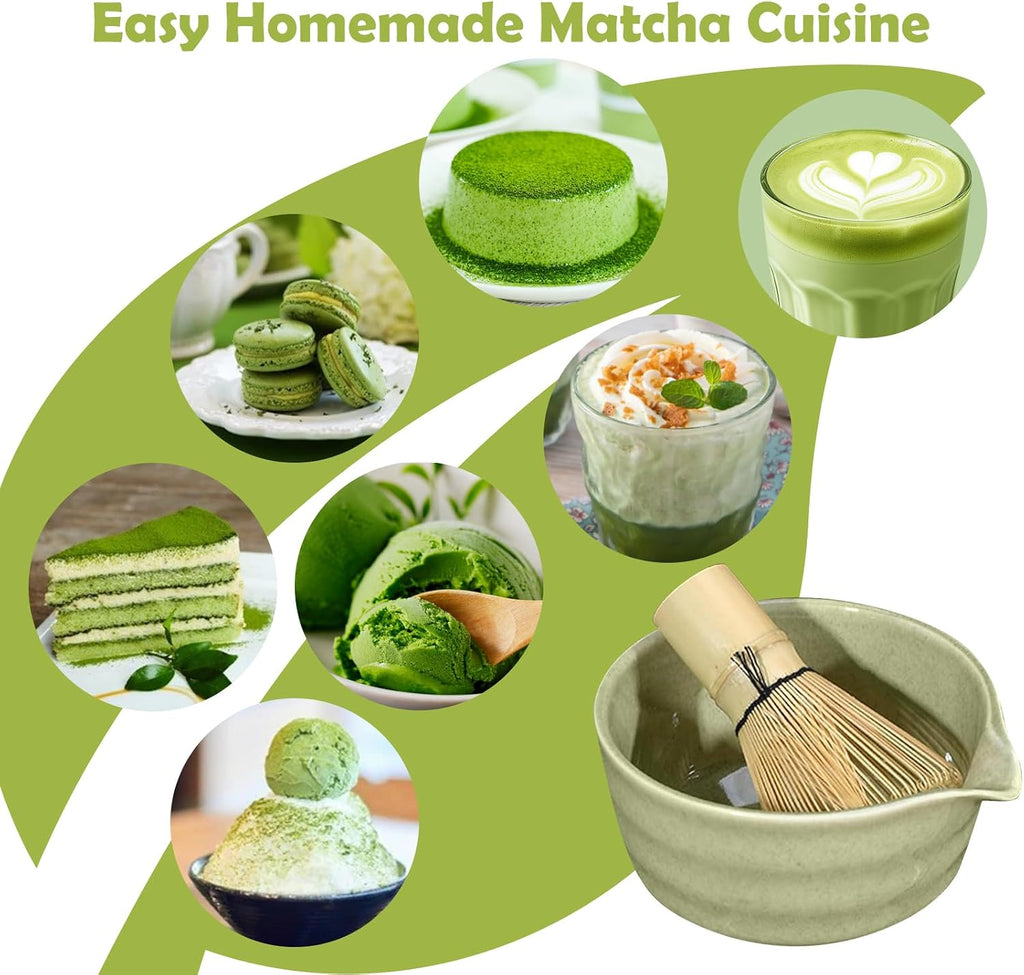 Matcha Kit, Matcha Set of 6 Pieces with Matcha Whisk, Matcha Bowl, Matcha Filter, 2 Spoon and Ceramic Holder, Matcha Set Ideal for Matcha Tea Making (A)