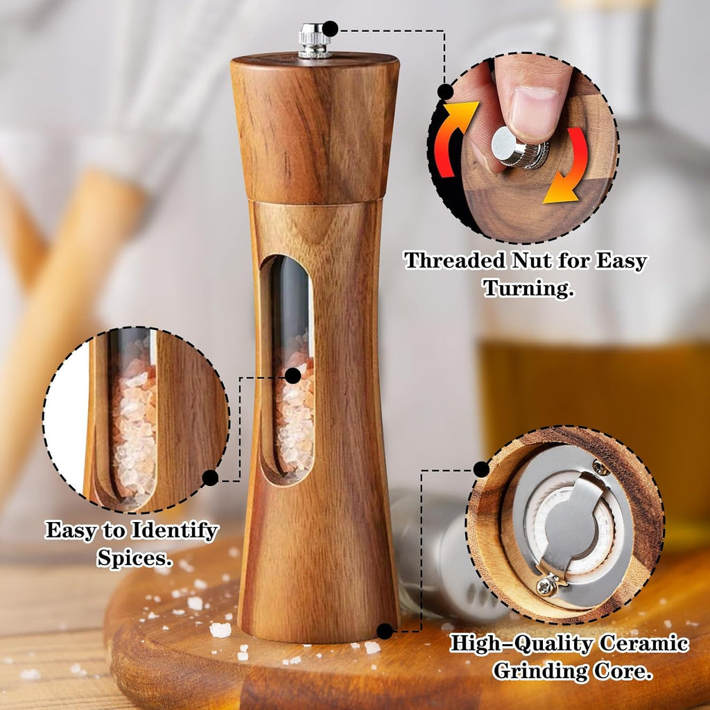 2 Pieces Pepper Mill, Salt and Pepper Mill, Manual Wooden Pepper