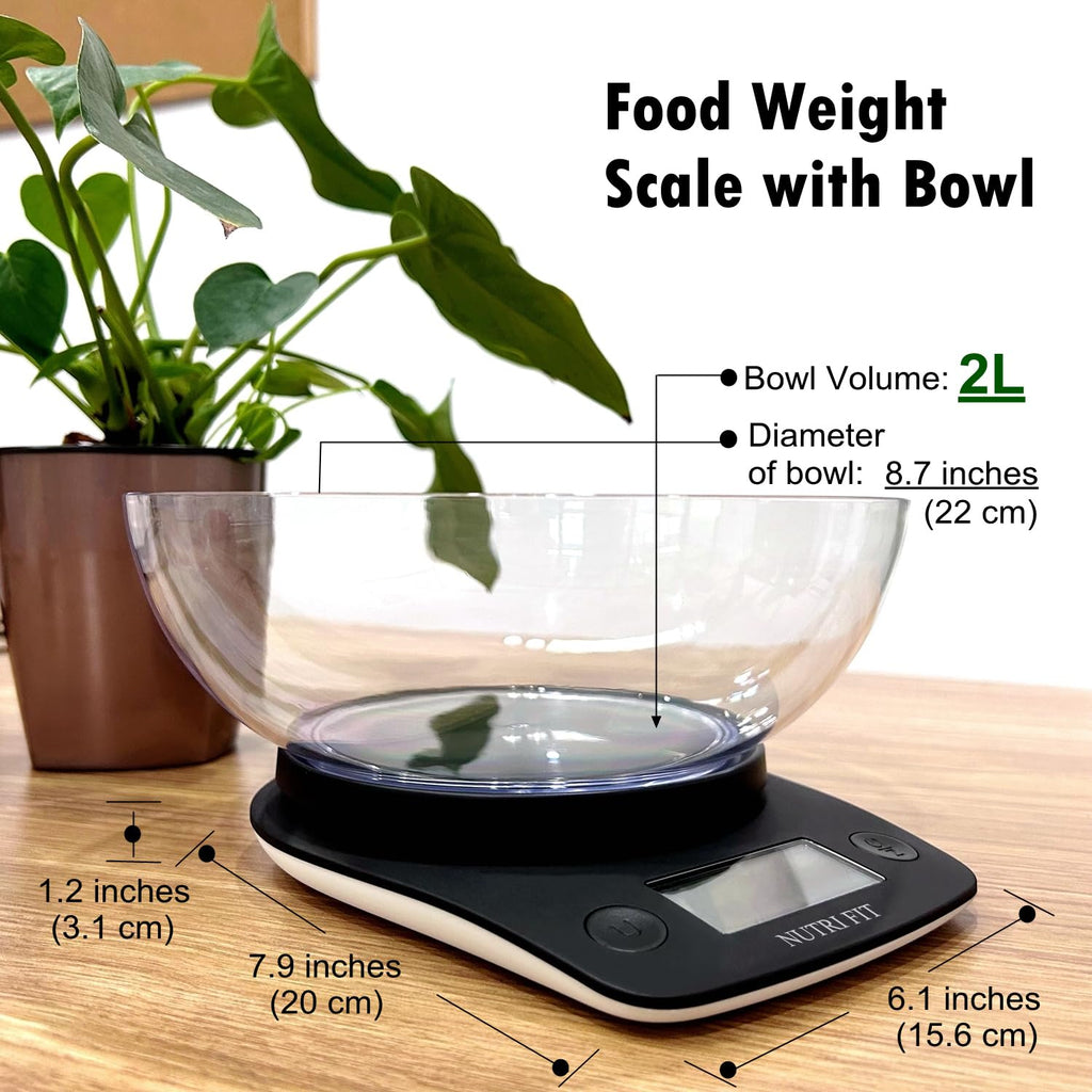 NUTRI FIT Bilancia Digitale Alimenti con Ciotola 2L, 5KG/11lb, Nero