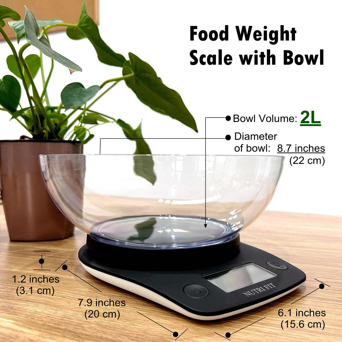 NUTRI FIT Bilancia Digitale Alimenti con Ciotola 2L, 5KG/11lb, Nero