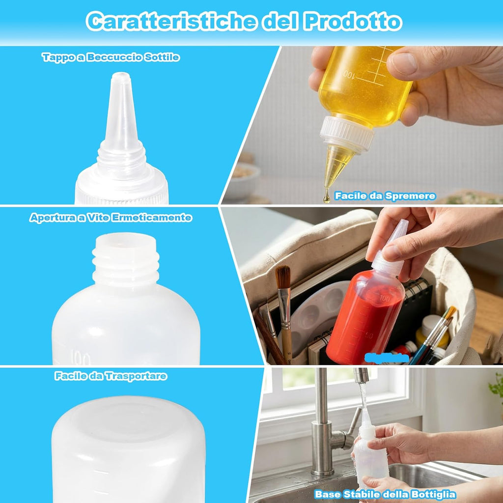 12 x 100 ml Plastic Squeeze Bottles, Squeeze Bottles, Liquid Bottles for Sauces, Ketchup