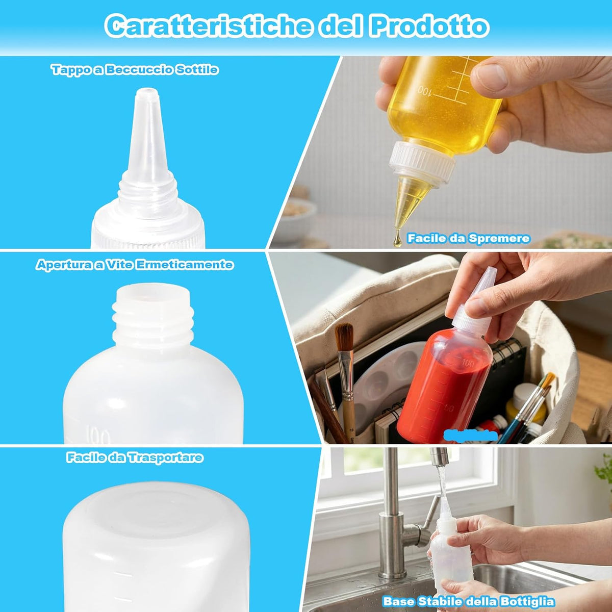 12 x 100 ml Plastic Squeeze Bottles, Squeeze Bottles, Liquid Bottles for Sauces, Ketchup