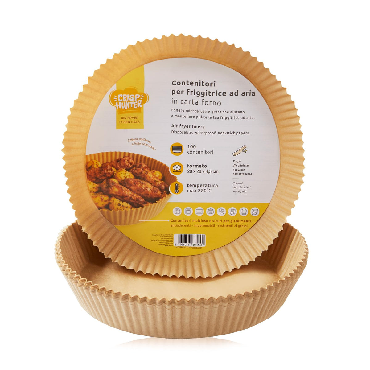 Carta Forno per Friggitrice ad Aria - 100 Pezzi Rotondi Antiaderenti e Senza PFAS - Perfetti per Friggitrice ad Aria 21.5 x 21.5 cm (Fogli)