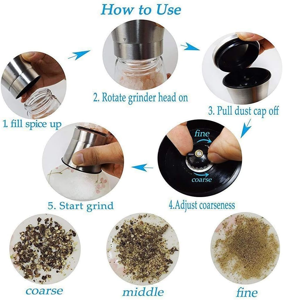 Stainless Steel Pepper Mill with Adjustable Ceramic Manual Crusher Herb Grinder Suitable for Coarse Sea Salt, Peppercorns