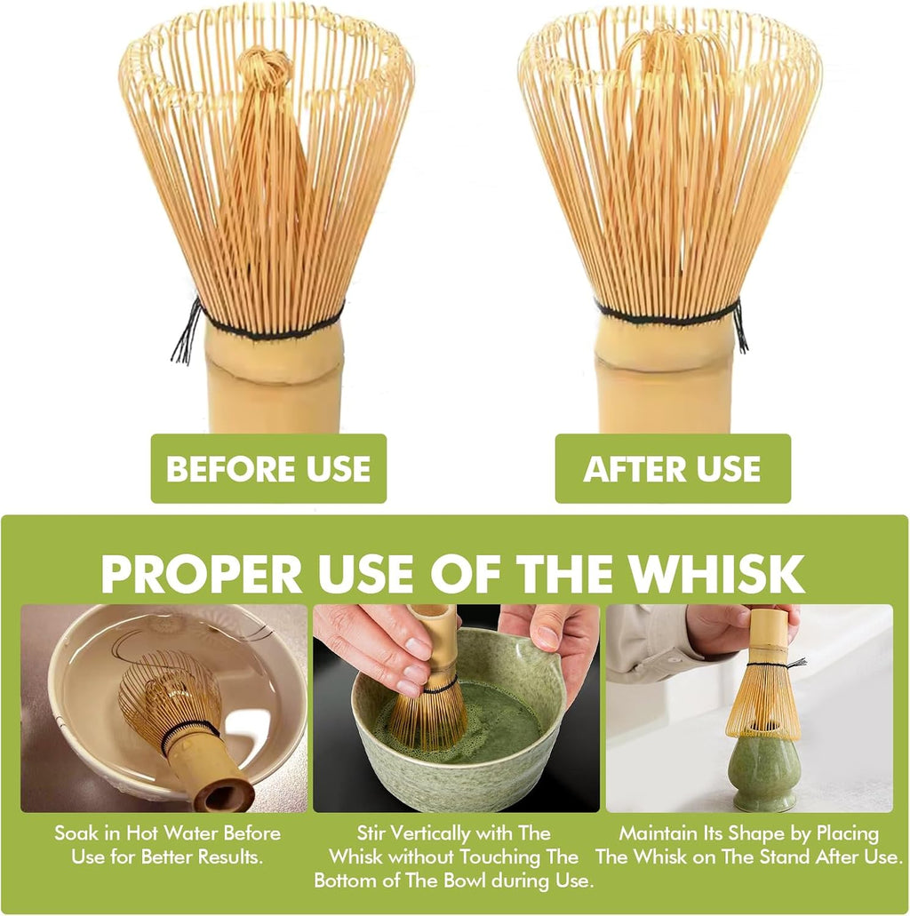 Matcha Kit, Matcha Set of 6 Pieces with Matcha Whisk, Matcha Bowl, Matcha Filter, 2 Spoon and Ceramic Holder, Matcha Set Ideal for Matcha Tea Making (A)