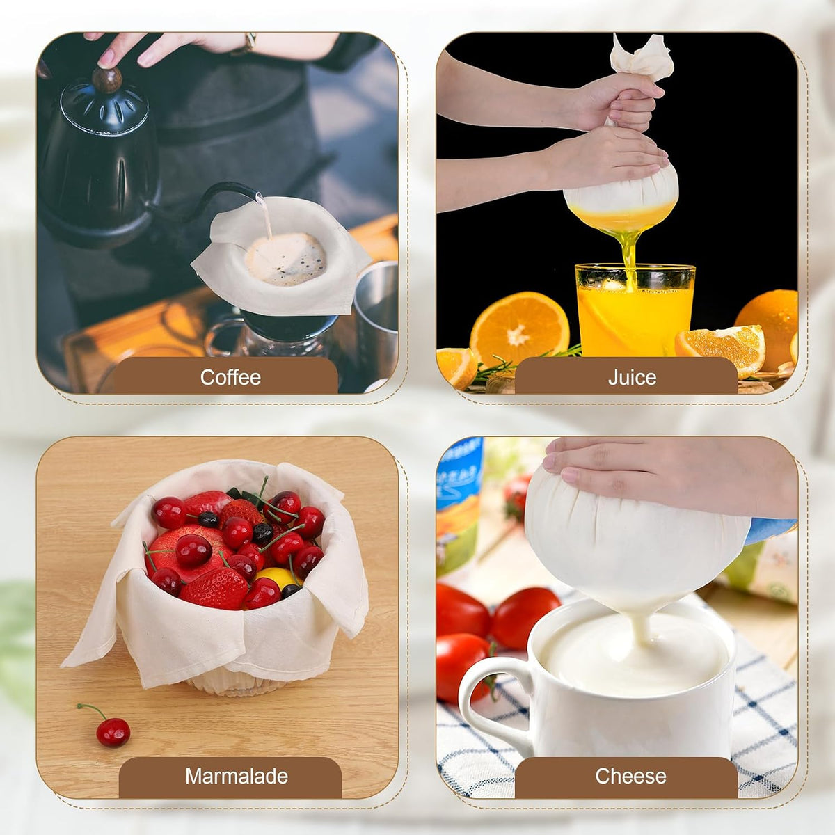 AiQInu Garza Alimentare,Filtrante per Alimenti 50×50cm Panno per Formaggio,Cheese Cloth,Tessuto Filtrante,Riutilizzabili,Cotone Naturale, per Formaggio, Succhi di Frutta, Tofu, Caffè, ecc