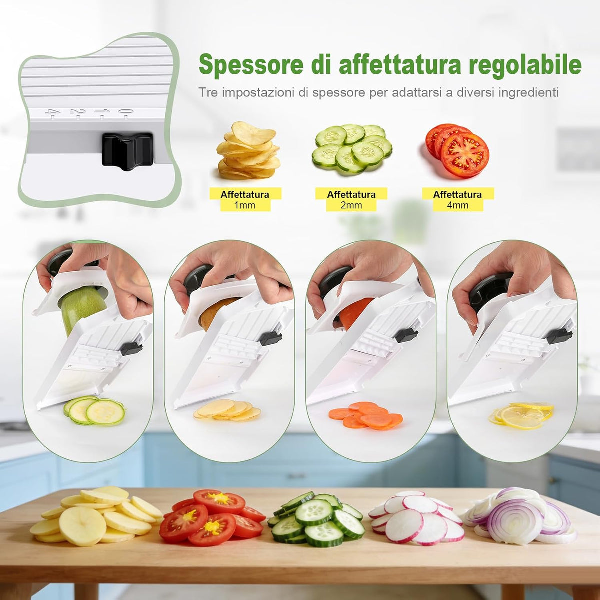 Ibergrif M526 Mandolina, Affettatrice Verdure Regolabile 1–4 mm