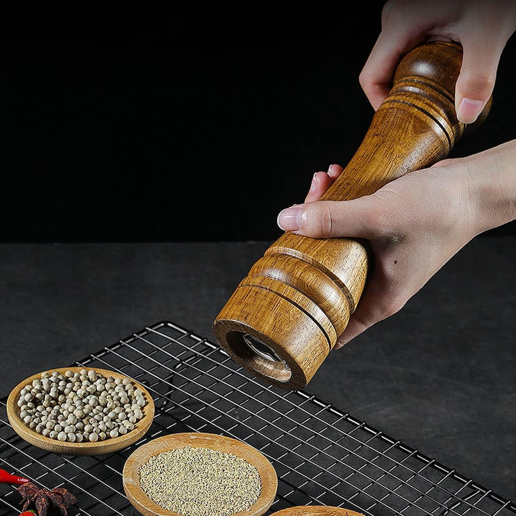 Pepper Mill, Salt Mill, Pepper Mill, Solid Wood Pepper Mill with Adjustable Ceramic Grinder Strong 8 Inches