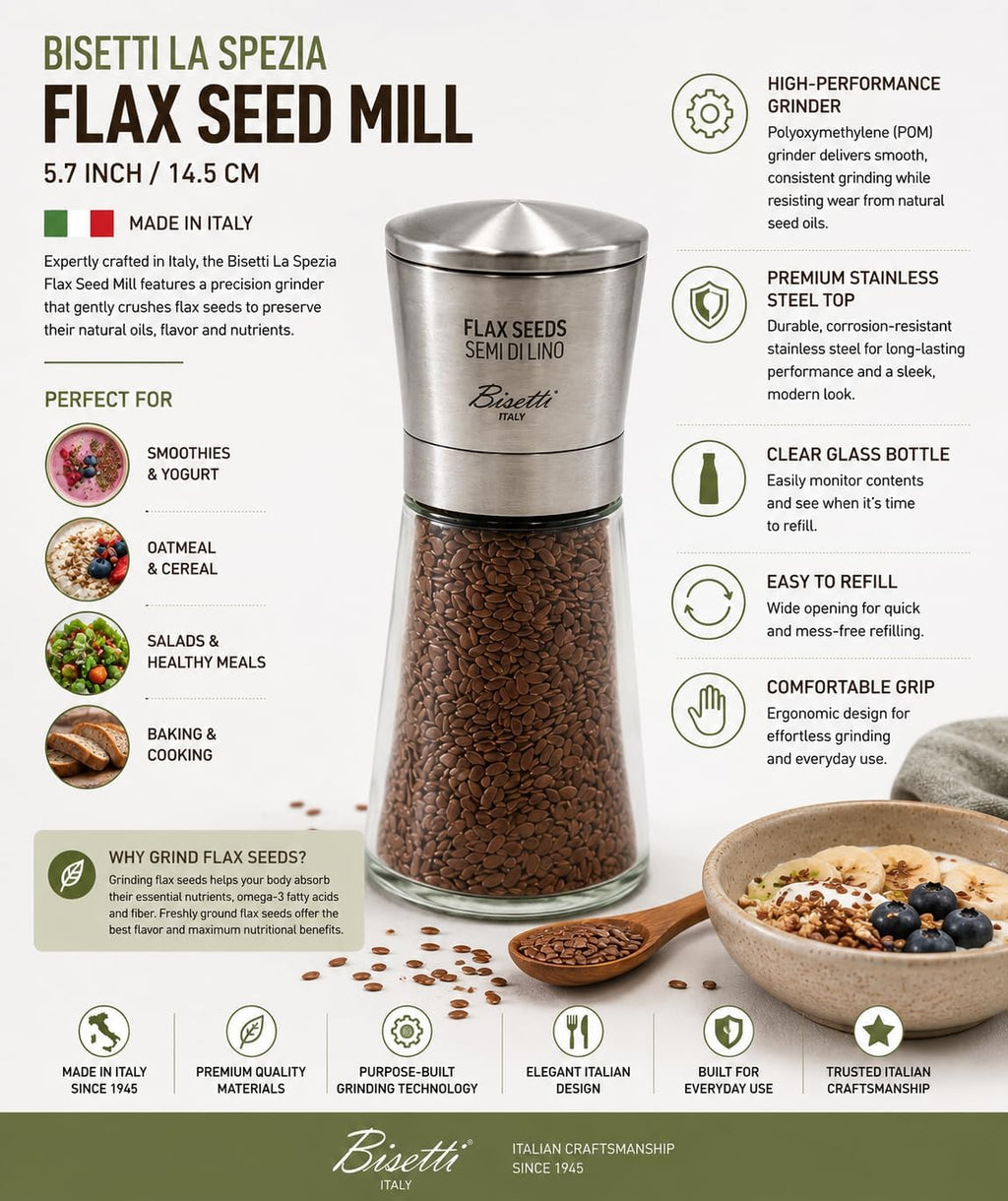 Bisetti Falx Seeds - Special Seeds with Stainless Steel Cap, Made in Italy, Glass and Metal, Silver/Clear, Height 14.5 cm