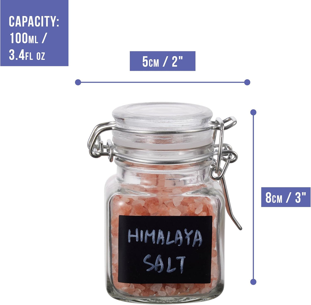 Oak & Steel - 12 Pieces Jars with Lever Closure, 100 ml - Includes 24 Labels and Marker Pen (7 x 5 cm)
