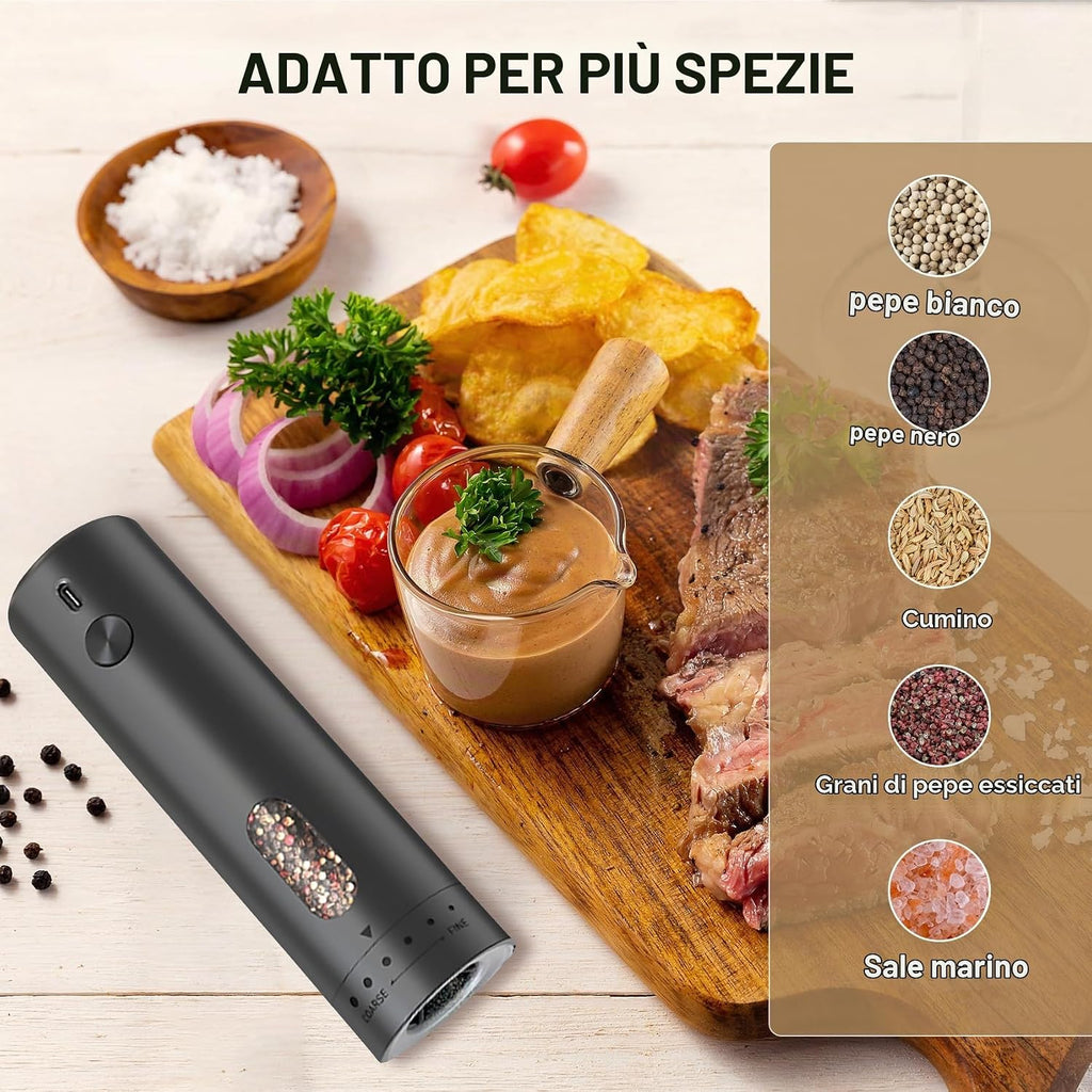 Electric Pepper and Salt Grinder 110ml USB Rechargeable Salt Pepper Mill Spice Grinder with 5 Levels of External Gear Adjustment with Viewing Window
