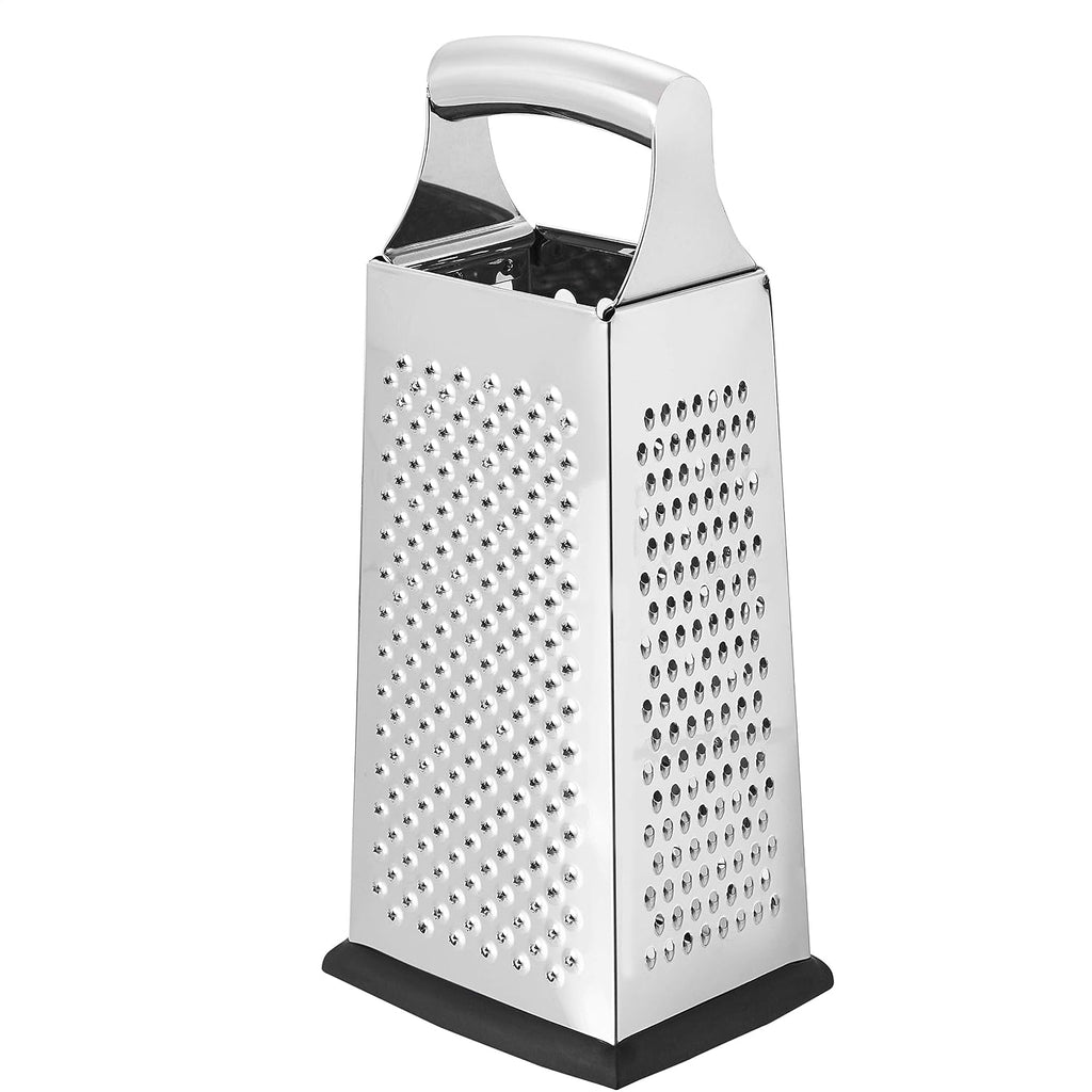 Amazon Basics Heavy Duty Rectangular Cheese Grater 4 Sided Box Stainless Steel with Non-Slip Base, 9 Inch, Black