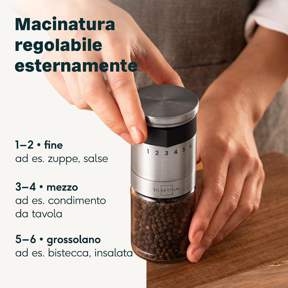 SILBERTHAL Pepper and Salt Grinder Adjustable 6 Levels - Stainless Steel