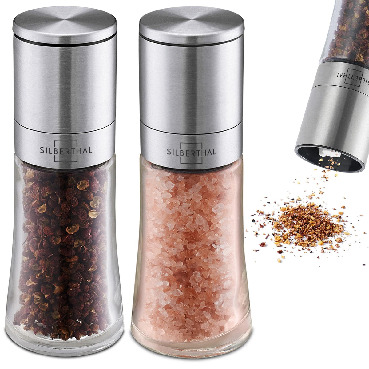 SILBERTHAL Pepper and Salt Grinder Adjustable 6 Levels - Stainless Steel
