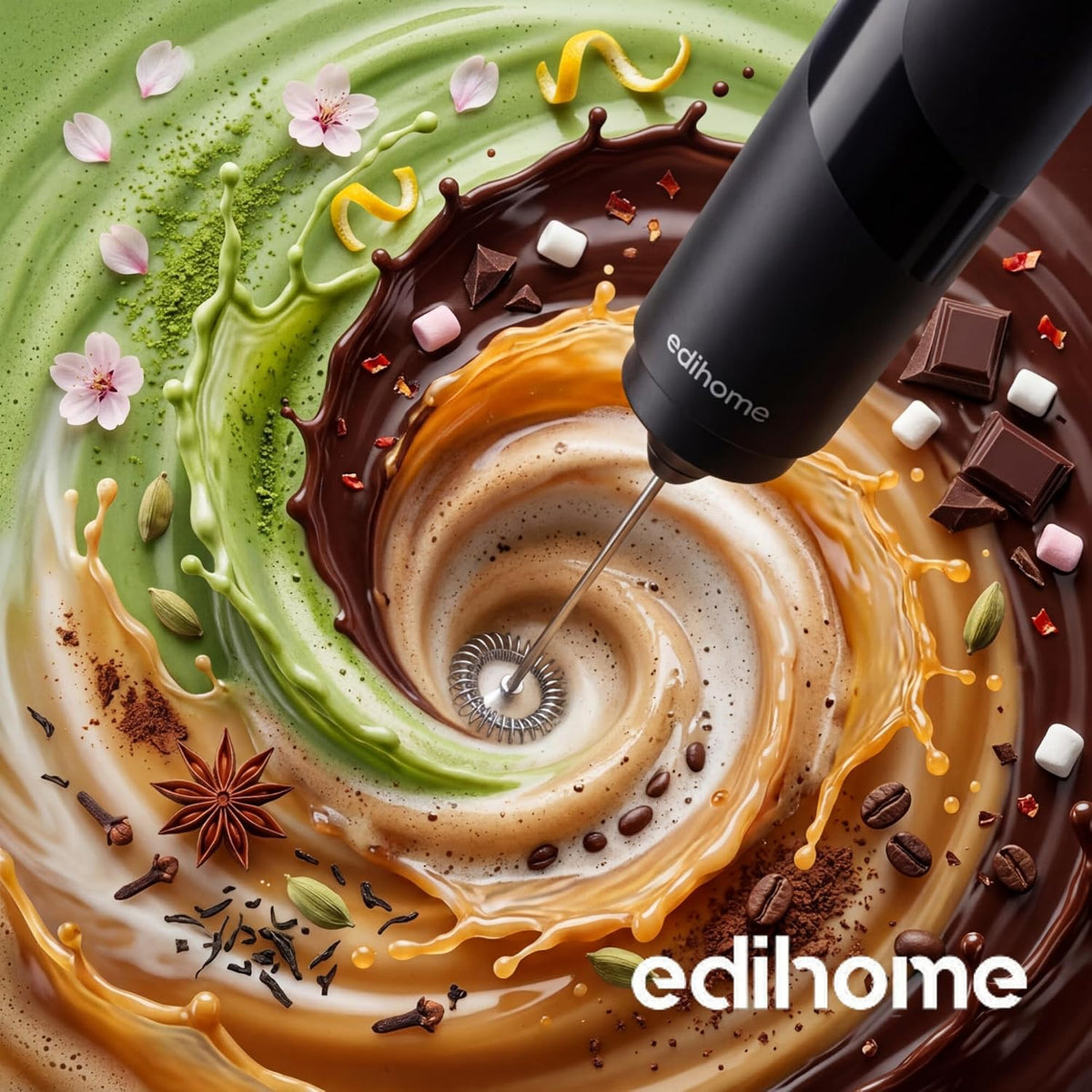 edihome, Montalatte Elettrico per Cappuccino, Frullino Montalatte Portatile, Schiuma Latte Elettrico per Latte e Caffè, Milk Frother Ricaricabile o a Batterie, Veloce e Silenzioso (Batterie, Nero)