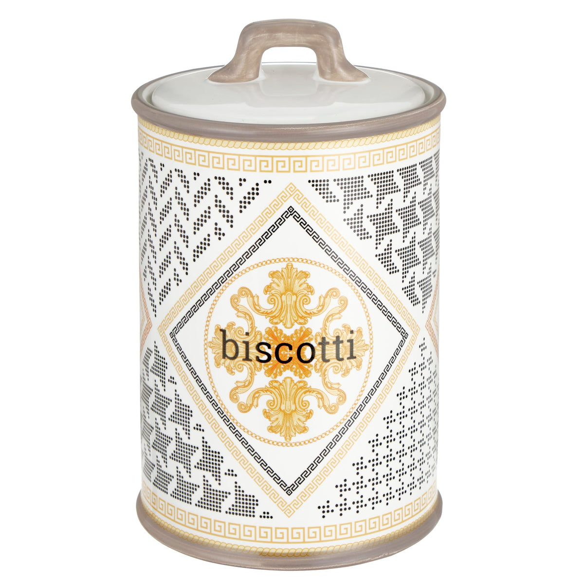 Baroni Home Ceramic Salt Jar Decorated with Airtight Lid, Colourful Durable Kitchen Accessory, Domus Line, 11 x 11 x 17 cm