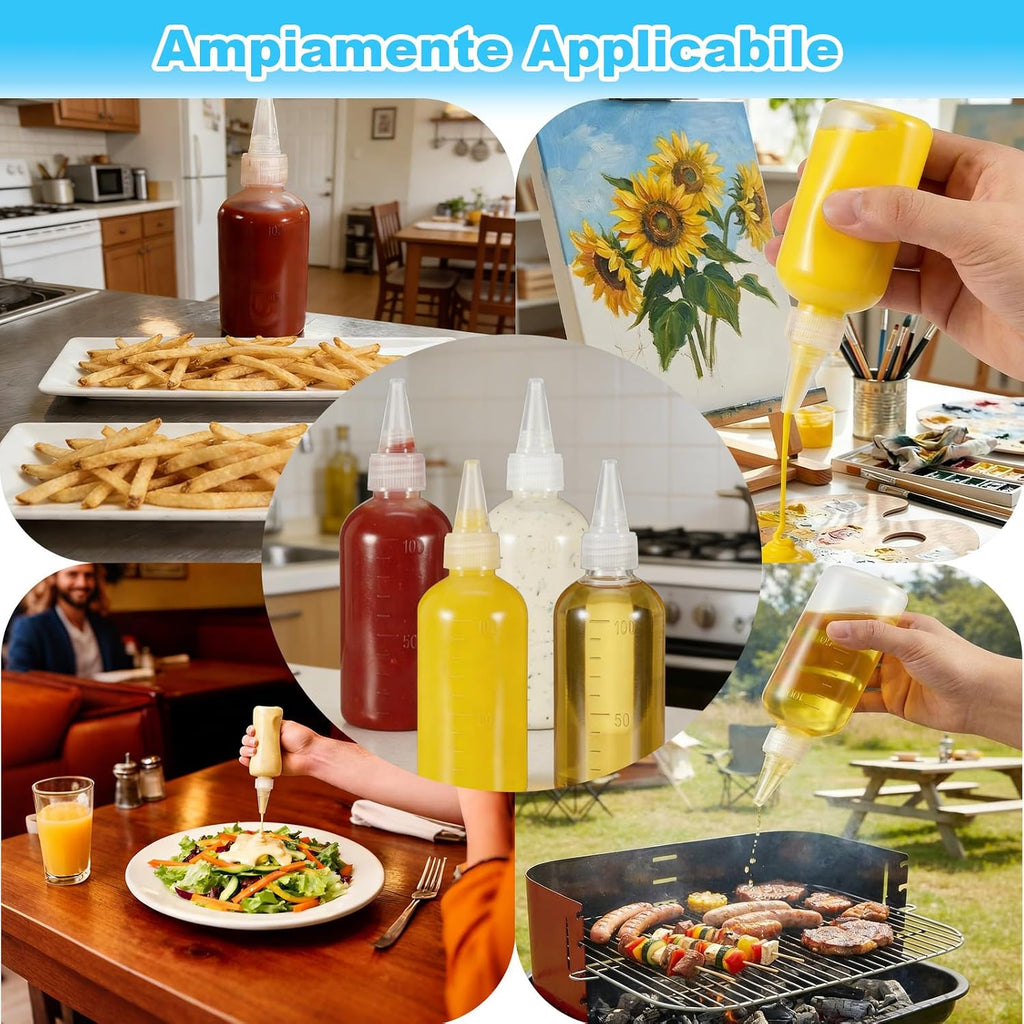 12 x 100 ml Plastic Squeeze Bottles, Squeeze Bottles, Liquid Bottles for Sauces, Ketchup