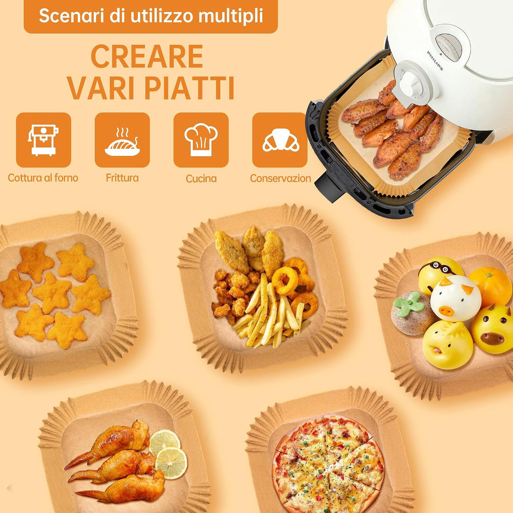 Carta forno per friggitrice ad aria, 100 pezzi contenitori usa e getta in carta per teglia friggitrice ad aria, accessori friggitrice ad aria per Microonde, 16cm x 4.5cm