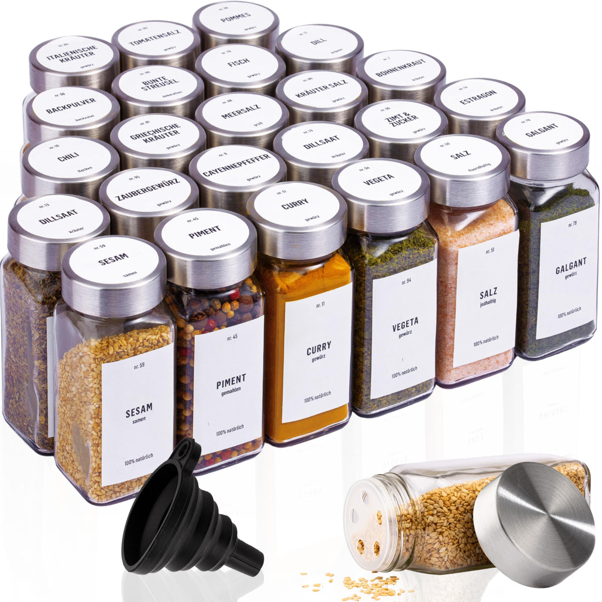 Deco haus Set of 12 Spice Jars for Kitchen with Screw Cap
