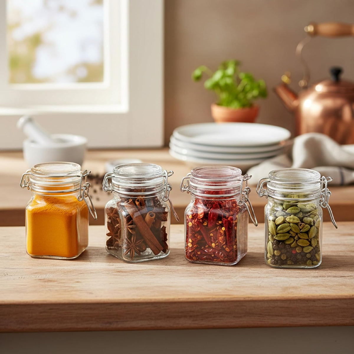 Baroni Home Set of 12 Glass Spice Jars 100 ml, Spice Containers, Blackboard Labels, Marker, Funnel and Brush, Kitchen Organizer, 5 x 5 x 8 cm