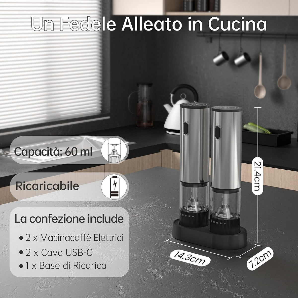 KitchenBoss Electric Pepper Mill 2 Set 2 ml USB-C Charging