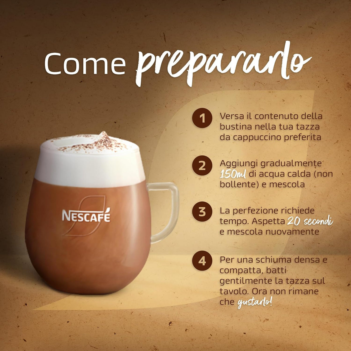 NESCAFÉ Cappuccino Double Choco Solubile con Cacao 8 Bustine 18,5g