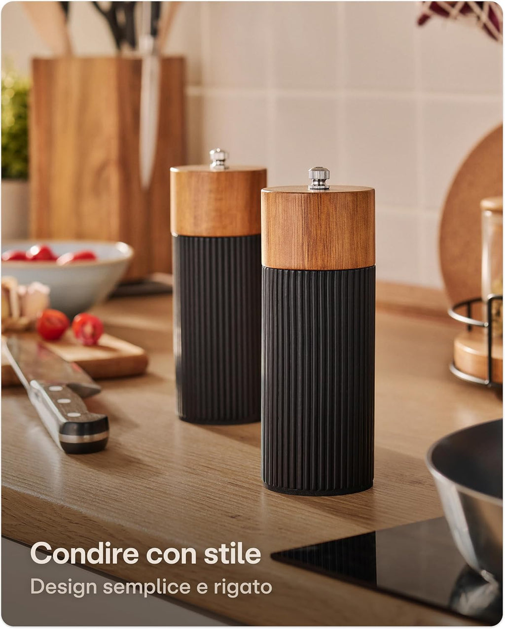 Praknu Manual Pepper and Salt Grinder - FSC® Acacia Wood - Elegant Design with Ceramic Grinder - Adjustable and Durable - Black - Small