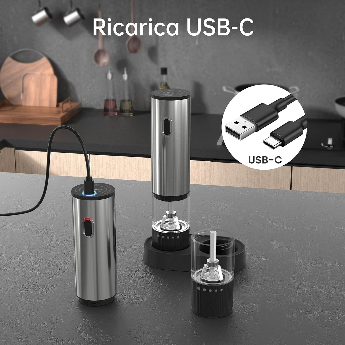 KitchenBoss Electric Pepper Mill 2 Set 2 ml USB-C Charging