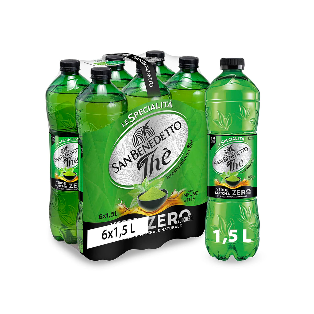 San Benedetto, Thè Verde Matcha Freddo Zero, 1,5 L Bevanda Dissetante Analcolica, Gusto Fruttato, Tappo Click, Senza Zuccheri, Conservanti e Coloranti