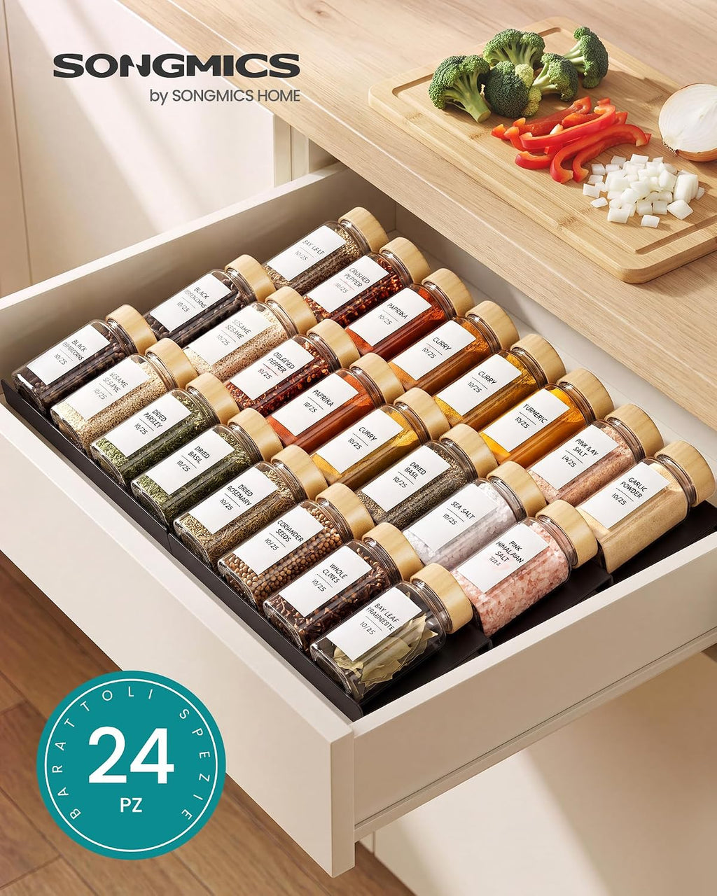 SONGMICS 24 x 120ml Hermetic Glass Spice Jars