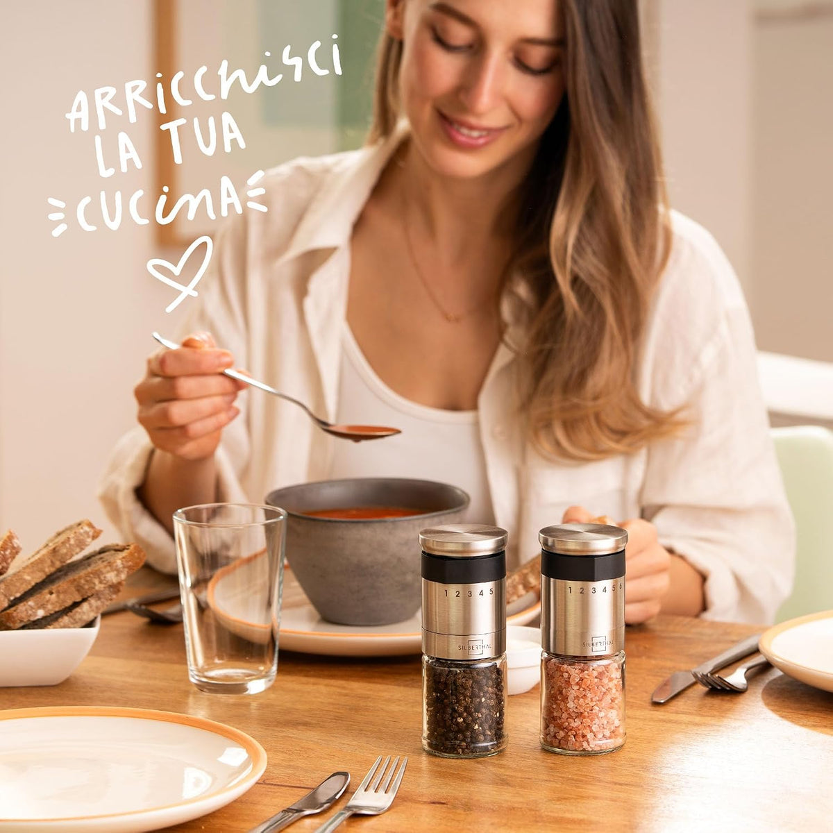 SILBERTHAL Pepper and Salt Grinder Adjustable 6 Levels - Stainless Steel