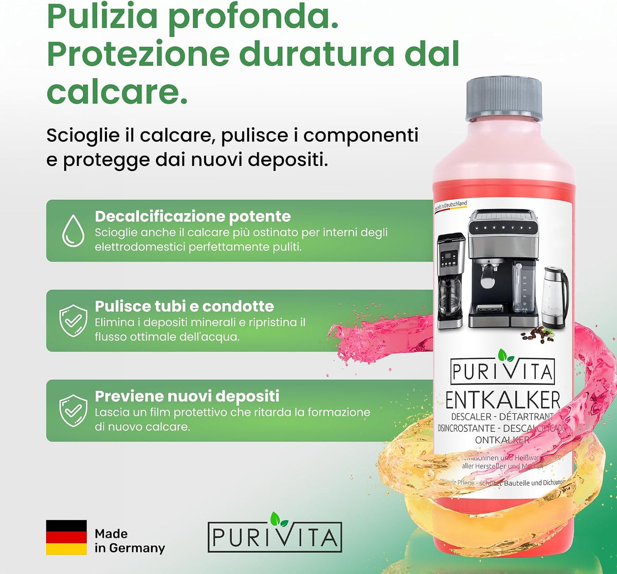 PURIVITA® Decalcificante Universale Macchina Caffè e Bollitore, 500ml