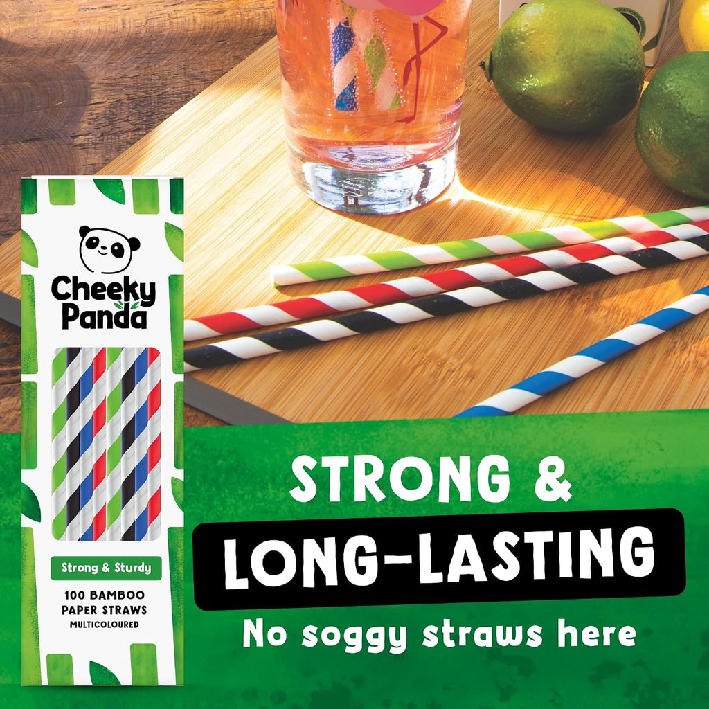 The Cheeky Panda Multicoloured Bamboo Straws | 100 Pieces | 200 mm