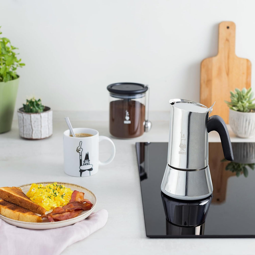 Bialetti Venus - Caffettiera ad induzione, Acciaio inossidabile, Adatta a tutti i tipi di piatti, 4 tazze da caffè (170 ml), Argento