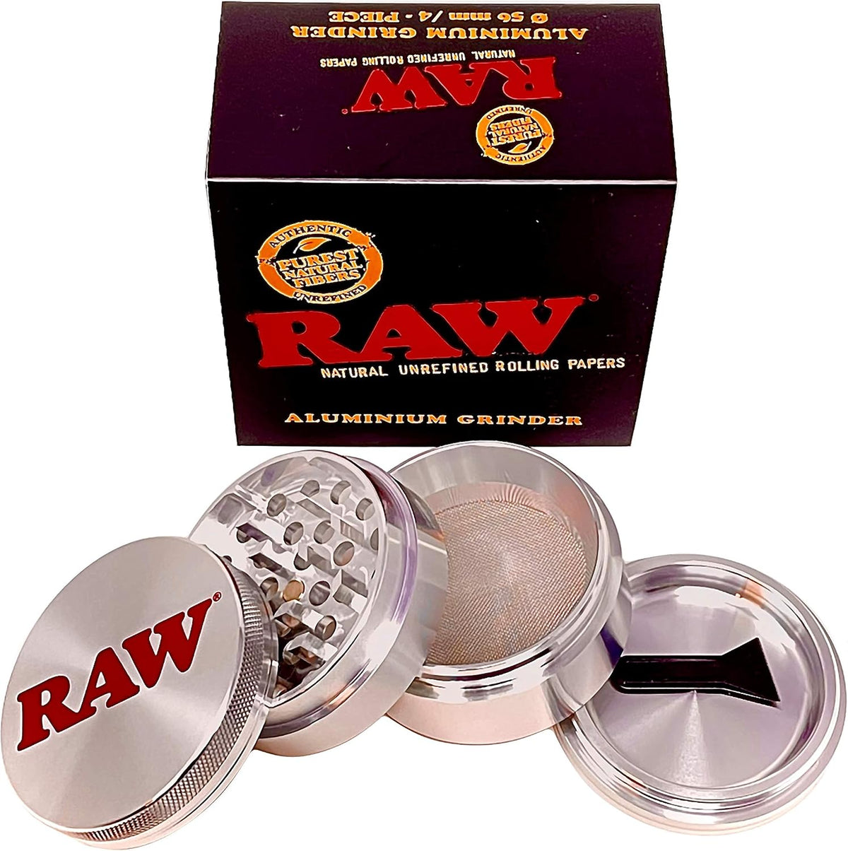 Raw 19330 Grinder-4 Pieces with Shovel, 56 mm, Aluminium