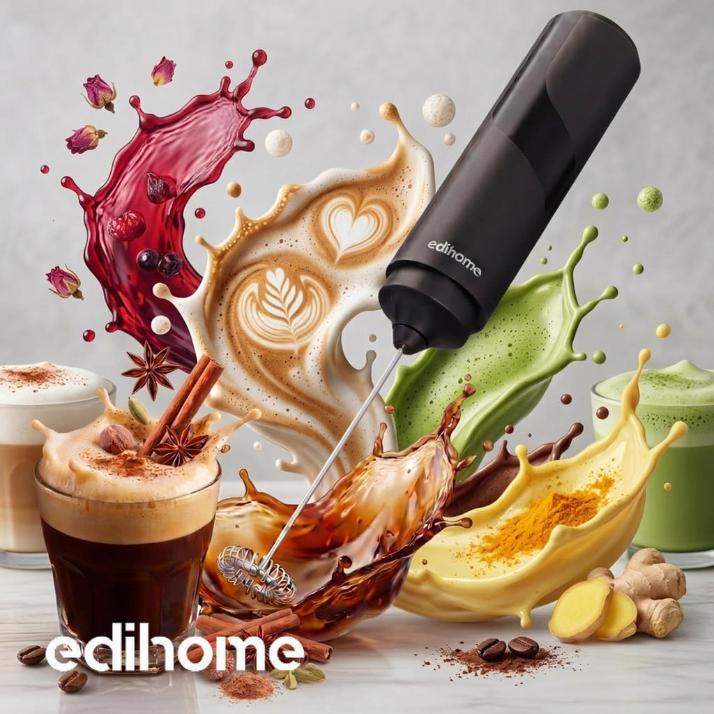 edihome, Montalatte Elettrico per Cappuccino, Frullino Montalatte Portatile, Schiuma Latte Elettrico per Latte e Caffè, Milk Frother Ricaricabile o a Batterie, Veloce e Silenzioso (Batterie, Nero)