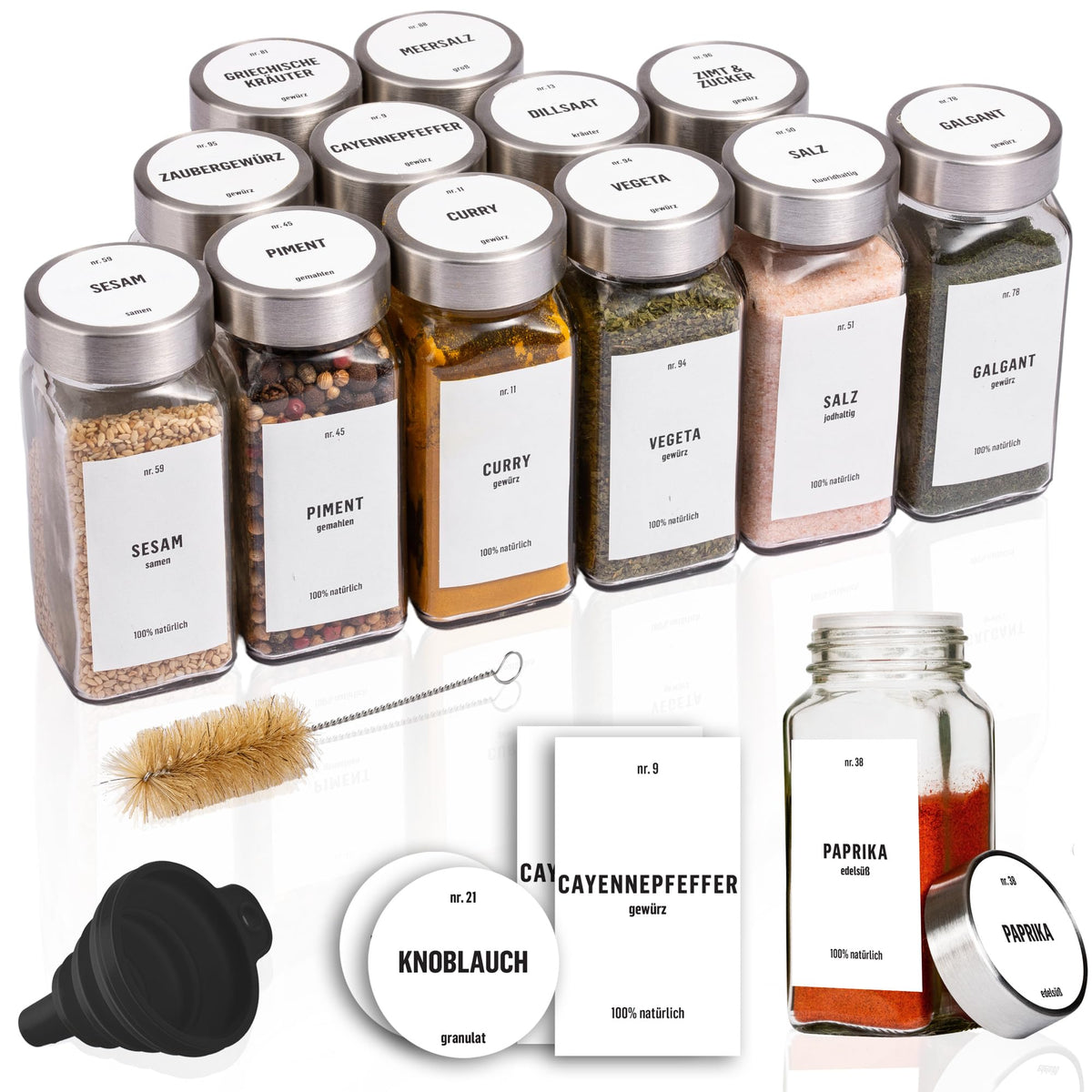 Deco haus Set of 12 Spice Jars for Kitchen with Screw Cap