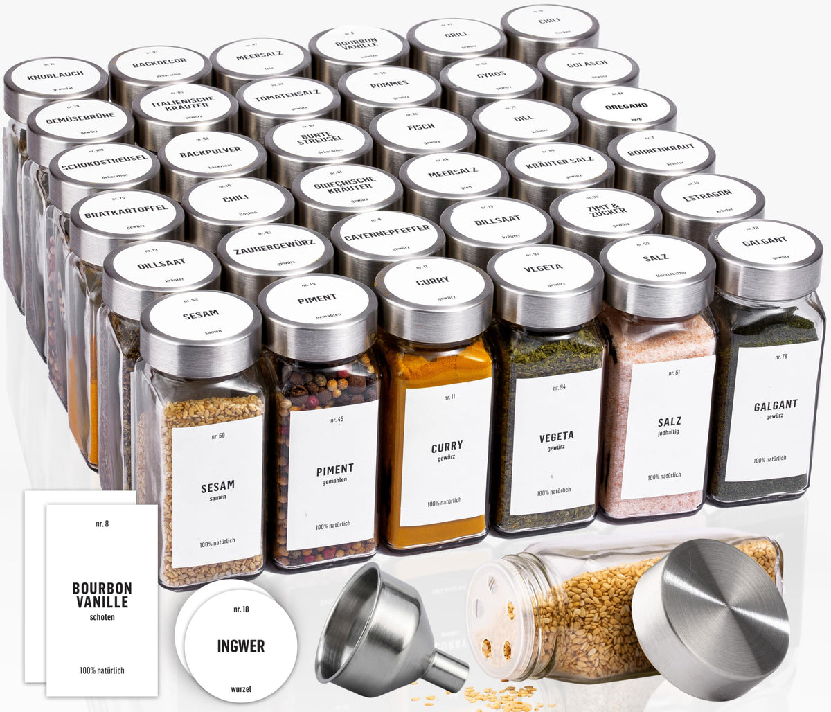 Deco haus Set of 12 Spice Jars for Kitchen with Screw Cap