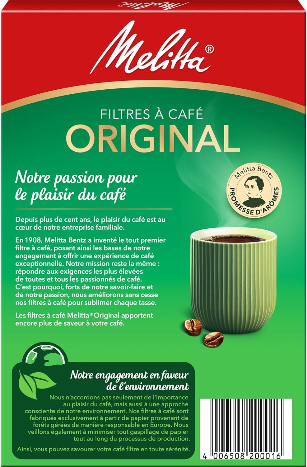 Melitta Original Filtri 1 x 4, Confezione da 40, Bianco