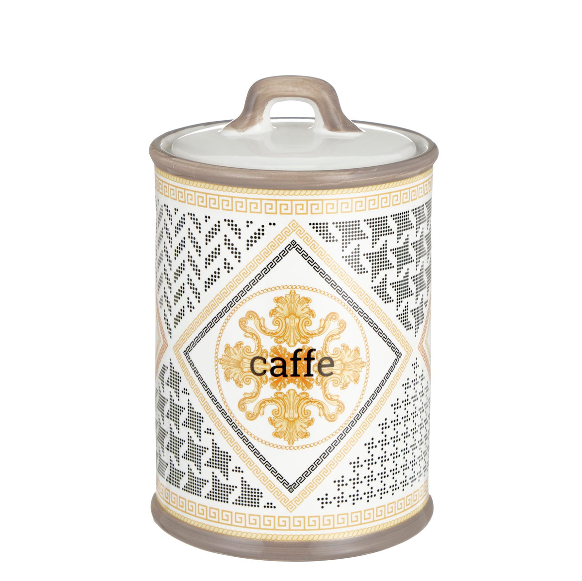 Baroni Home Ceramic Salt Jar Decorated with Airtight Lid, Colourful Durable Kitchen Accessory, Domus Line, 11 x 11 x 17 cm