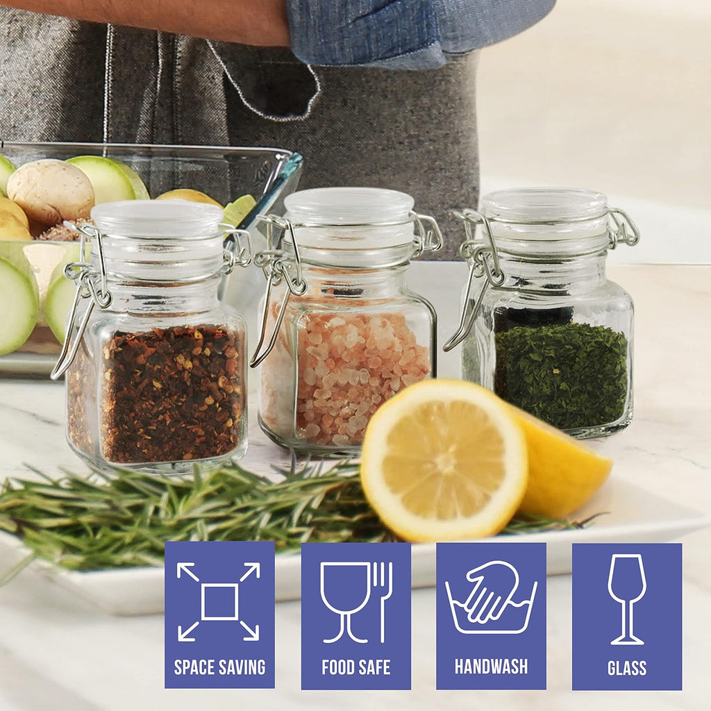 Oak & Steel - 12 Pieces Jars with Lever Closure, 100 ml - Includes 24 Labels and Marker Pen (7 x 5 cm)