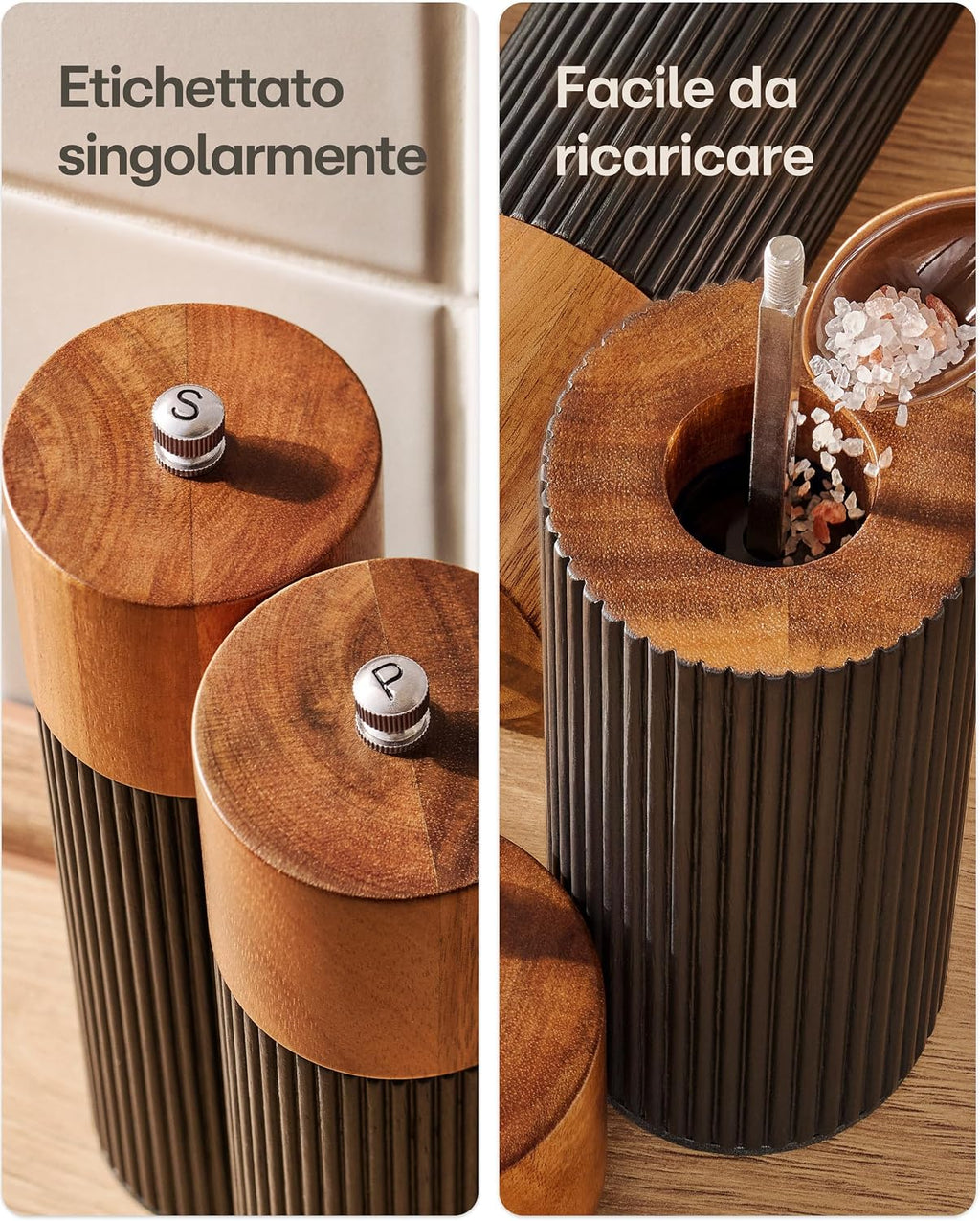 Praknu Manual Pepper and Salt Grinder - FSC® Acacia Wood - Elegant Design with Ceramic Grinder - Adjustable and Durable - Black - Small