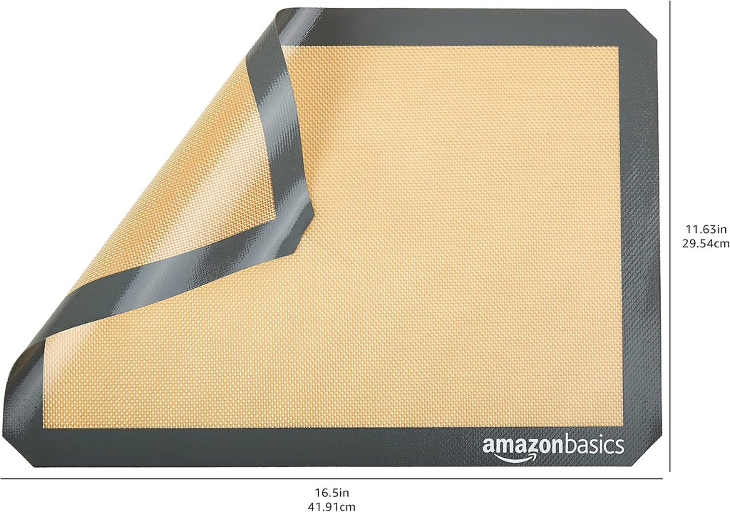 Amazon Basics Rettangolare Tappetini da forno in silicone, confezione da 2, Beige/Grigio, 29.5cm x 42.0cm