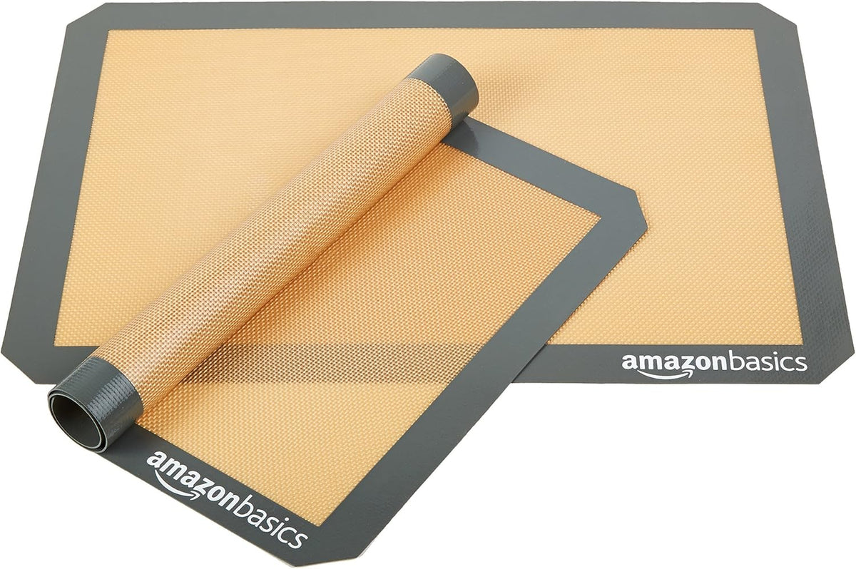 Amazon Basics Rettangolare Tappetini da forno in silicone, confezione da 2, Beige/Grigio, 29.5cm x 42.0cm