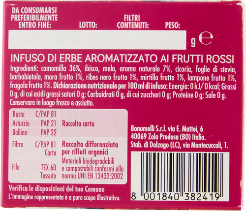 Bonomelli - Infusi Armoniosi - Camomilla e Frutti Rossi, Confezione da 12 filtri - Infusione a Caldo e a Freddo, Ingredienti 100% Naturali, Senza Zuccheri e Senza Calorie (24g)