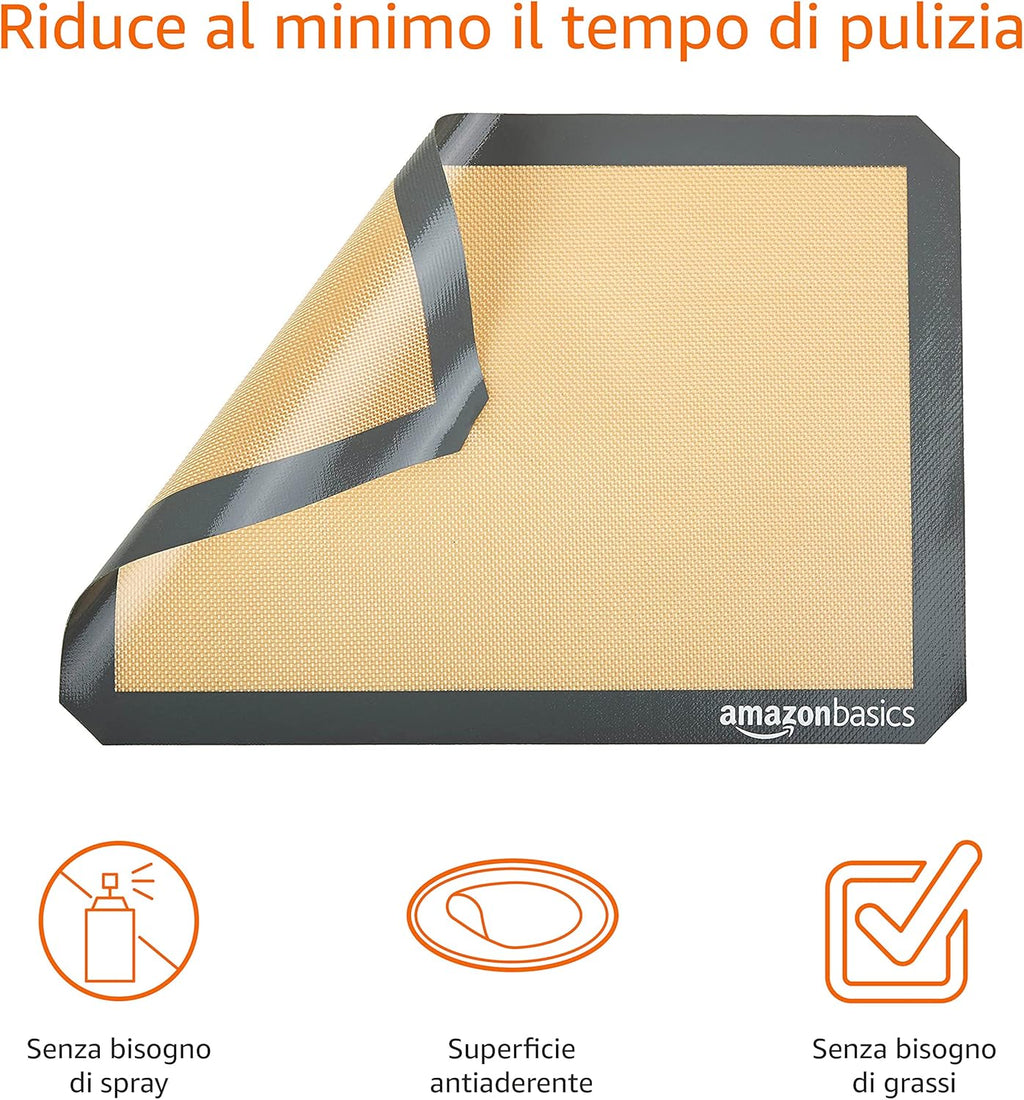 Amazon Basics Rettangolare Tappetini da forno in silicone, confezione da 2, Beige/Grigio, 29.5cm x 42.0cm
